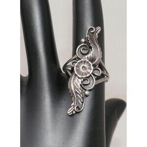 Silver Cloud SC Sterling Silver Flower & Feather Statement Ring Size 8
